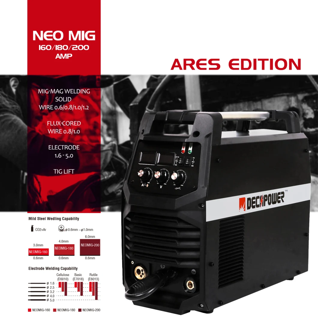 Decapower 4 in 1 MMA TIG Mag MIG Welders Gas Gasless CO2 180 AMPS MIG Welding Machine with Inductance Adjustment