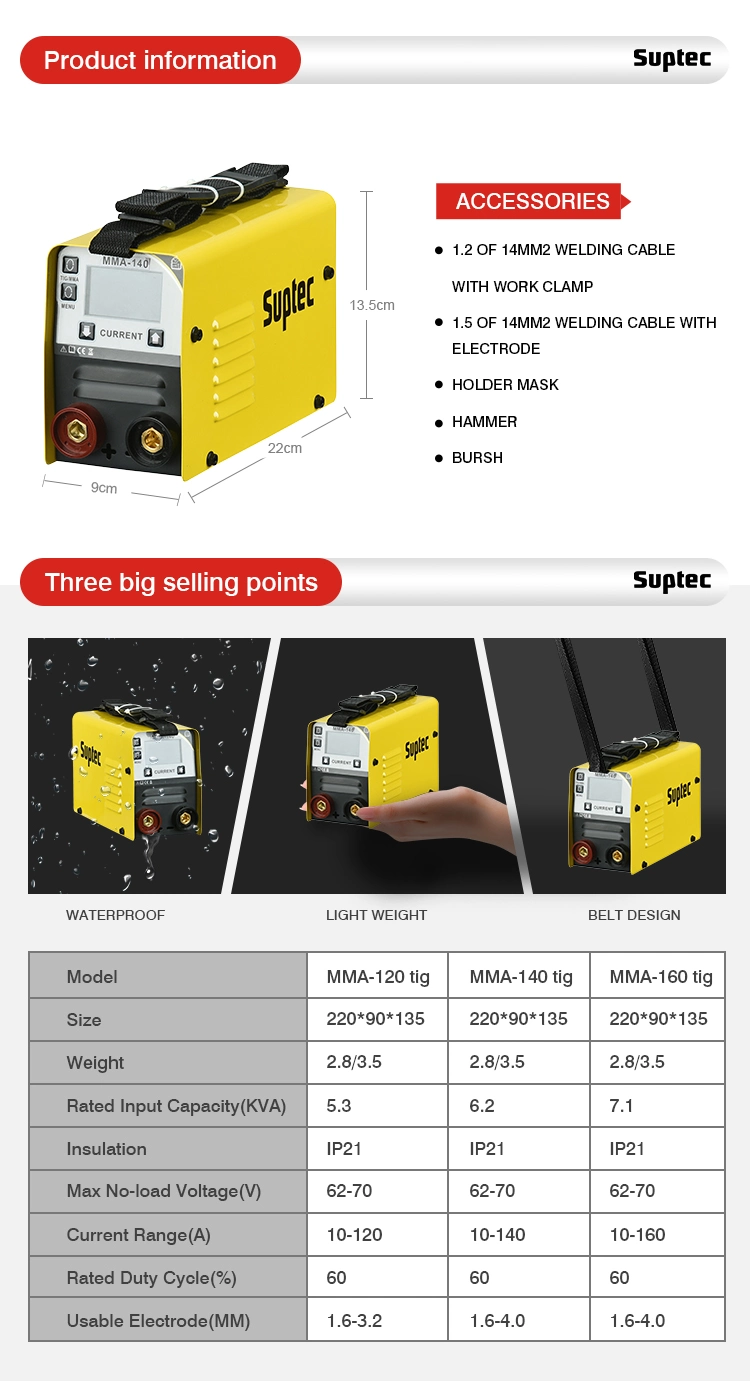 Suptec MMA-200 TIG Stable Performance and Easy Operation Mini 200 Arc Welder Max Smart Accessories Duty IGBT Arc Welding Machine